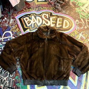 Vintage 80s Maximilian Reversible Sable Fur & Leather Bomber Jacket - Size L/XL